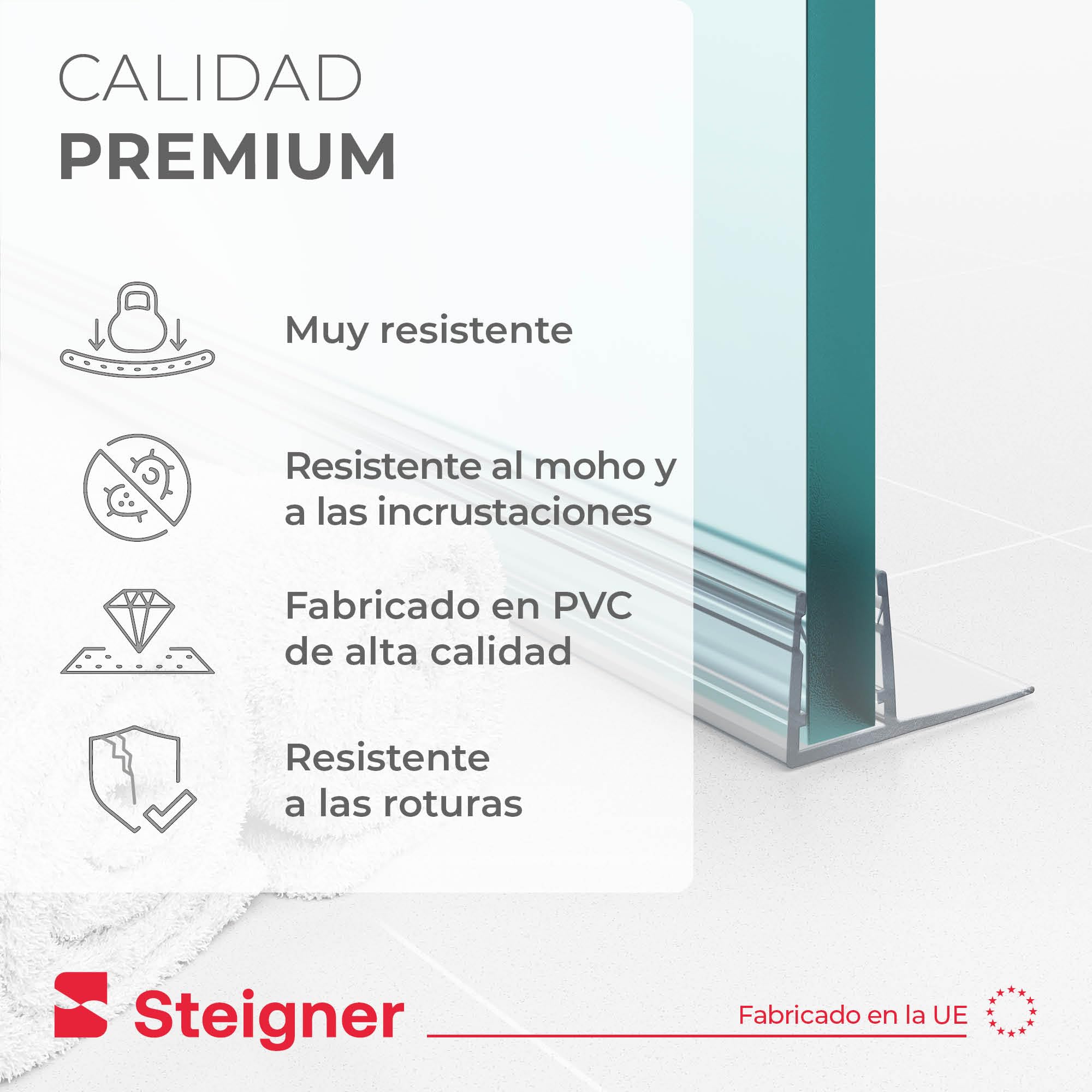 STEIGNER Junta mampara ducha UK02 200 cm (1 ud.) transparente - Junta vertical para ducha angular o pentagonal con puerta 6-8 mm - Ajuste perfecto, Impermeable, Fácil instalación, Acabado discreto