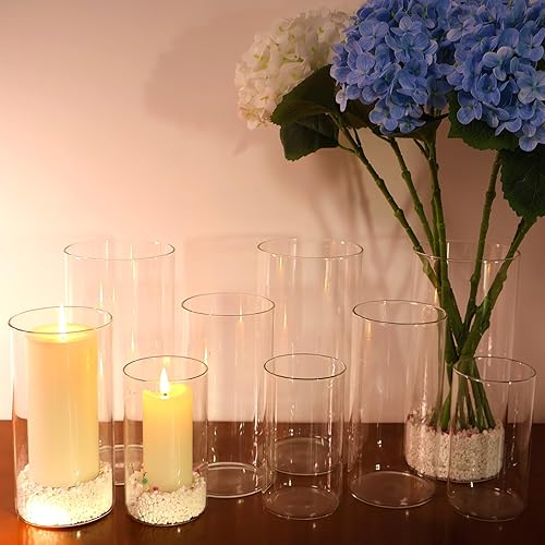 Miniatura 8 de Portavelas de cristal de huracán, jarrones cilíndricos transparentes, portavelas de pilar para velas flotantes, centro de mesa, jarrones de vidrio 2