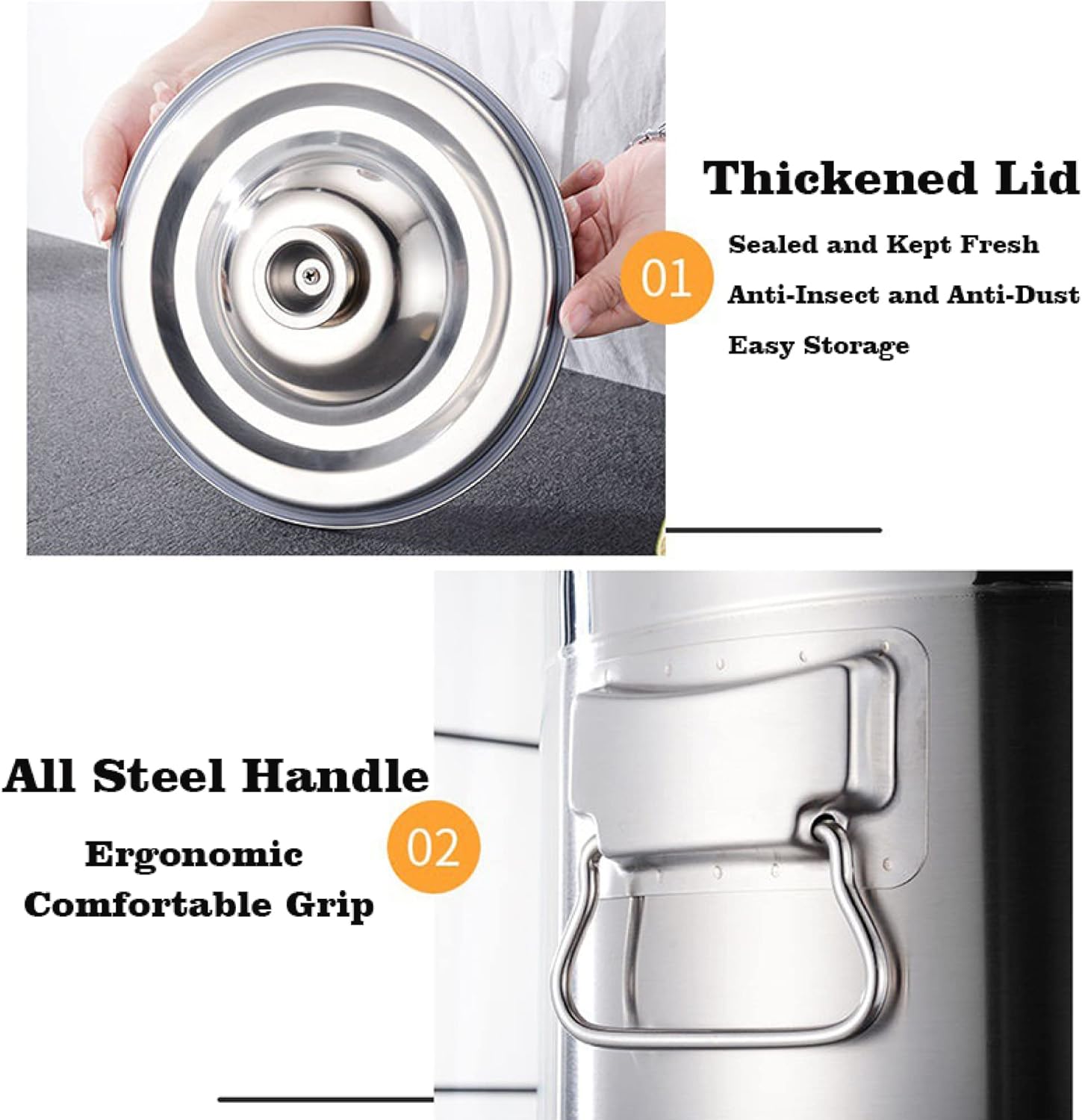 Seal Milk Transport Can, Stainless Steel Milk Transport Cans Wine Pail Bucket Tote Jug - 5L/9L/14L Milk Canister Dairy Pot Barrel with Sealed Lid Heavy Duty Tank (Siliver 14L)