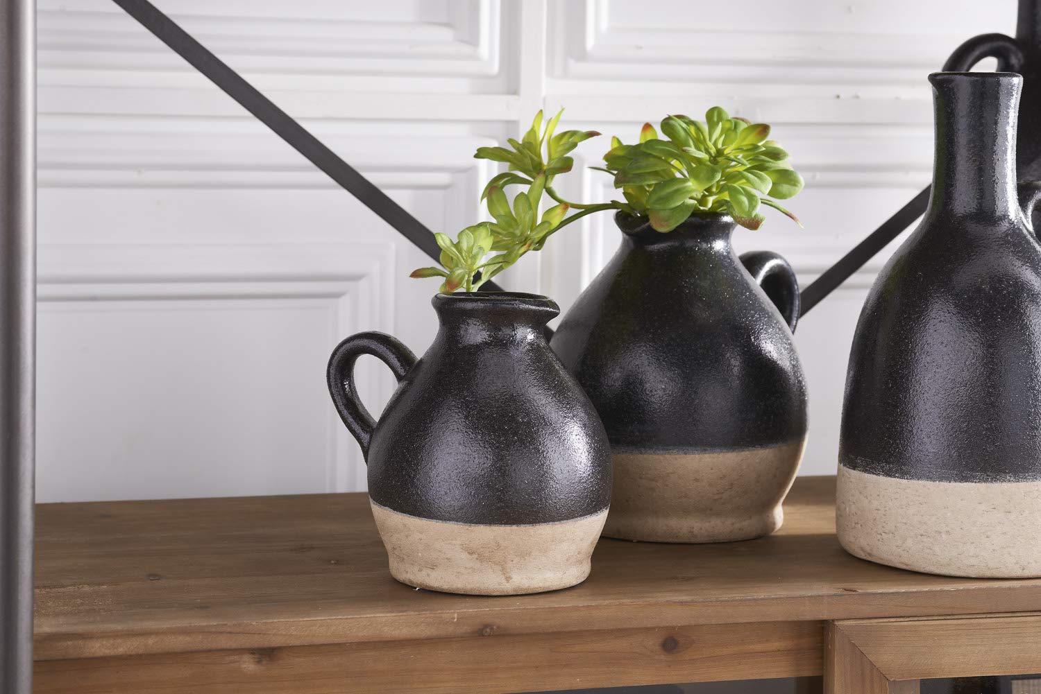 K&K Interiors 16081A-4 7.75 Inch Ceramic Pitcher/Jug Base, Black and Tan