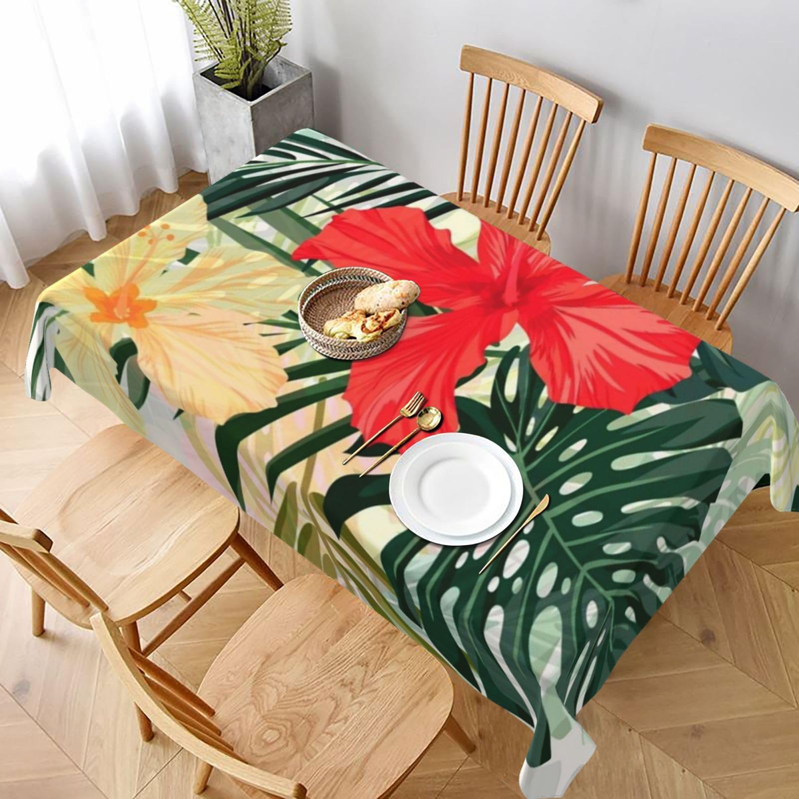 BNVSADC summer hawaiian Printed Rectangle Tablecloth 228x152 CM, Water Resistant Polyester Table Cloth Decorative Fabric Table Covers for Kitchen Dining Table Parties Camping