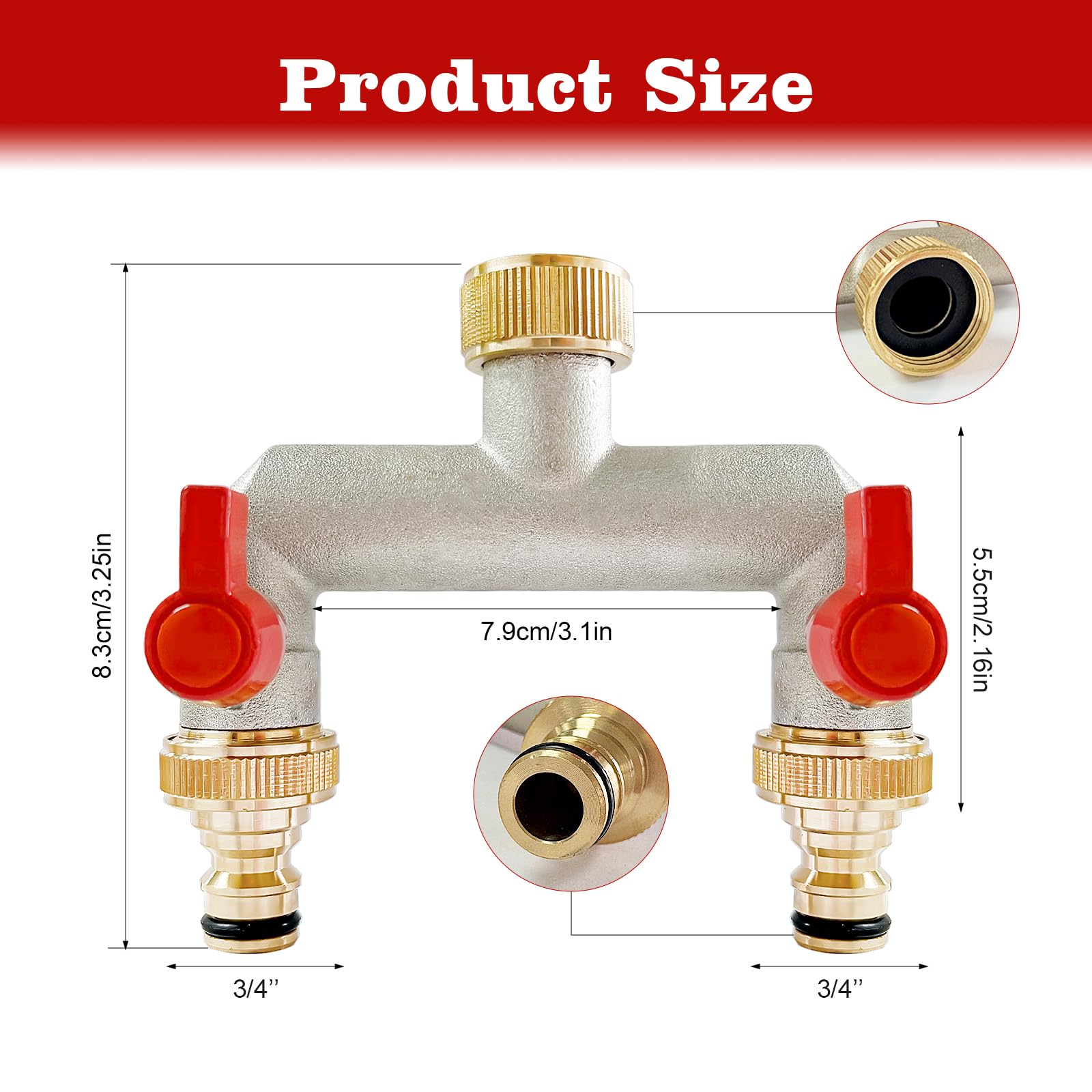 Vie in Ottone Distributore di Collegamento Dell'acqua in Ottone da 3/4 Pollici con Valvola a Sfera per la Regolazione e la Chiusura del Flusso D'acqua (2)