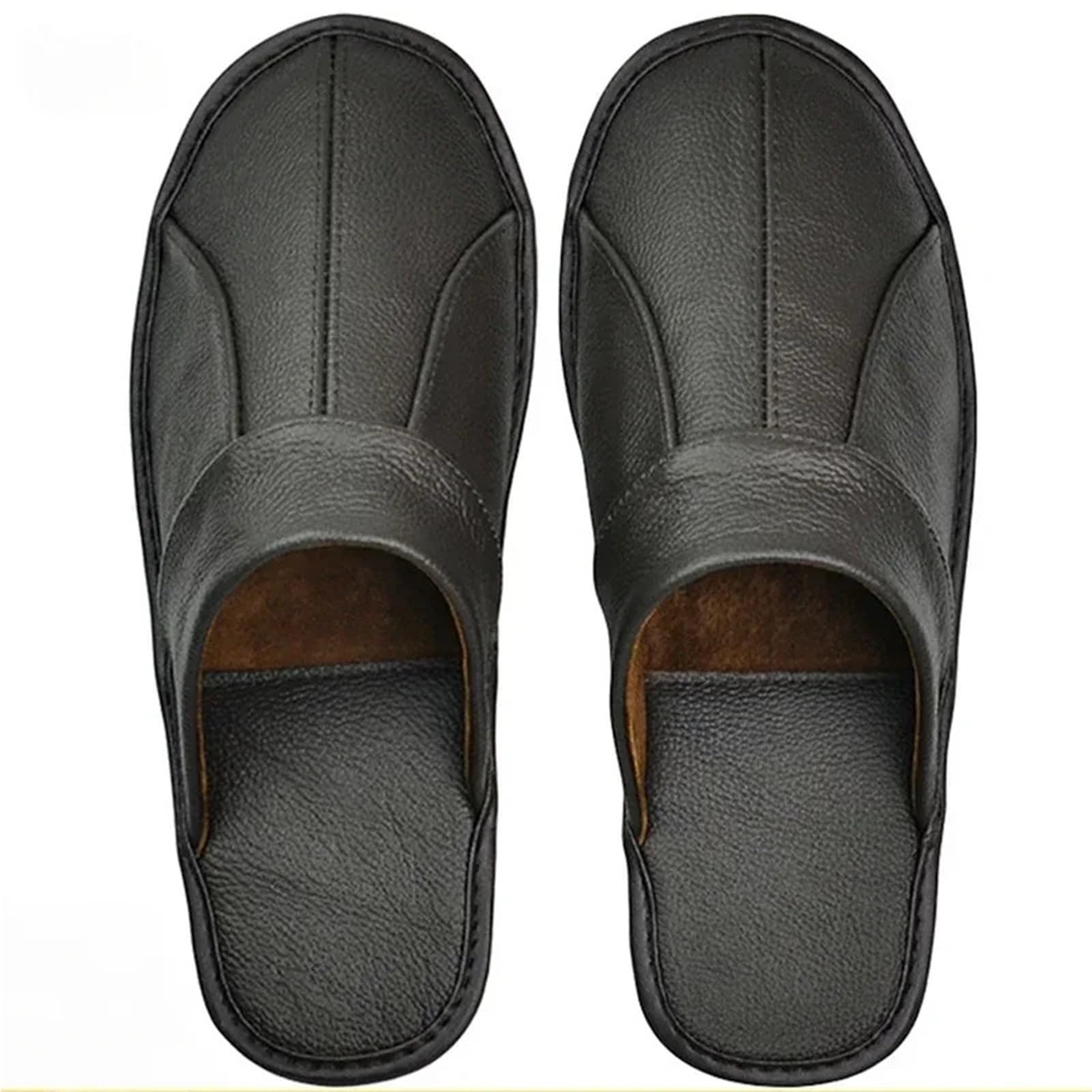 Warme Hausschuhe Herren Lederpantoffeln for Zuhause, for drinnen und draußen, Frühling, Herbst, Sommer, Herren, Damen, ältere Menschen, rutschfeste, lässige Einzel-Slides-Schuhe(505 Black,41-42)