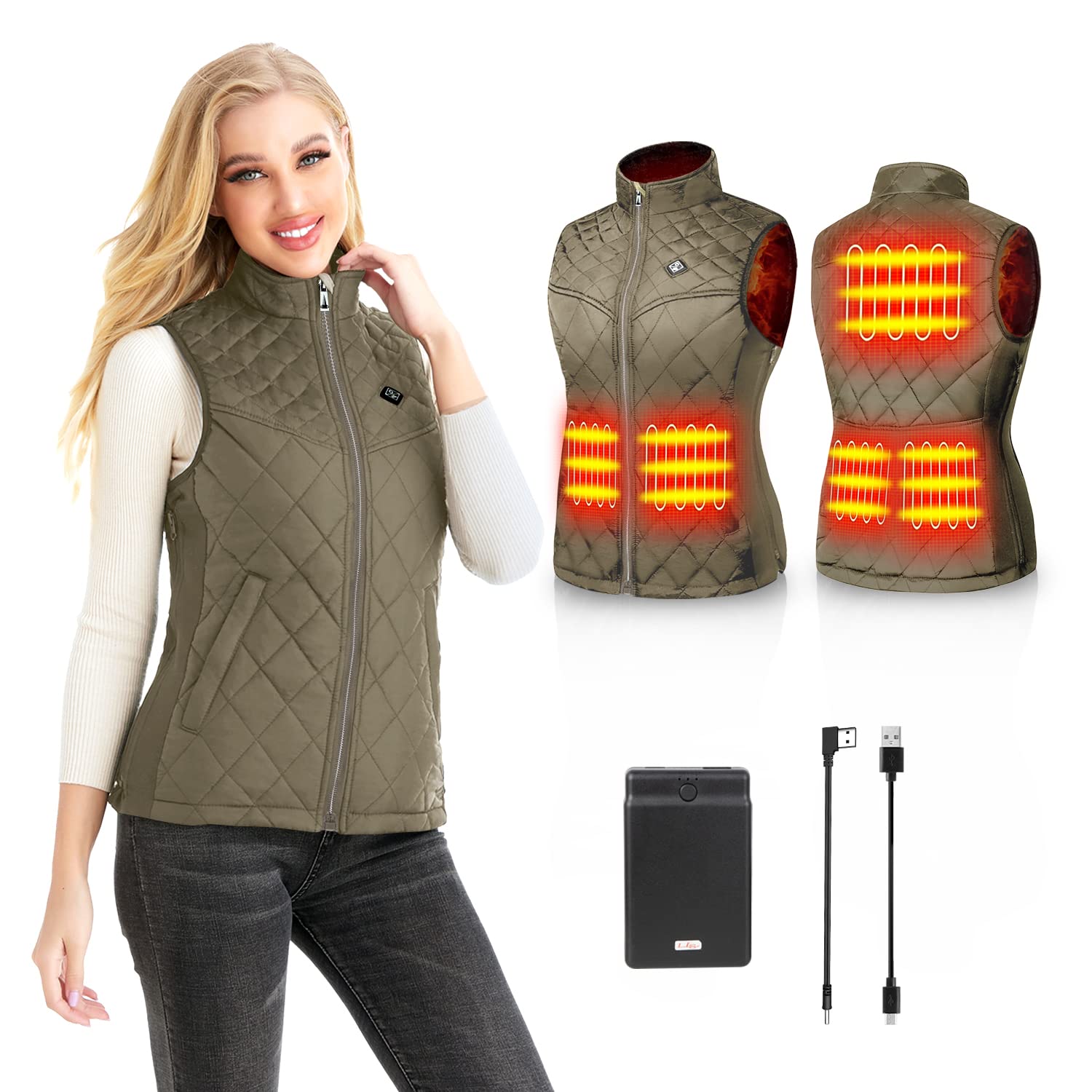 Kintiwe Gilet Riscaldato Donna con Batteria, Temperatura Regolabile Lavabile Gilet Riscaldante Giacca Riscaldabile Invernale per Caccia Moto Escursionismo e Campeggio