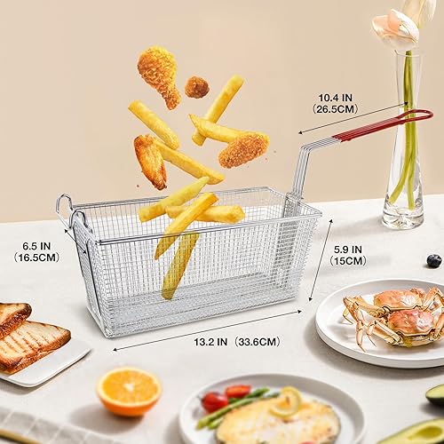Miniatura 2 de 4 cestas comerciales para freír con mango antideslizante, 13 14 x 6 12 x 6 pulgadas, cesta de papas fritas de acero inoxidable para cocina de