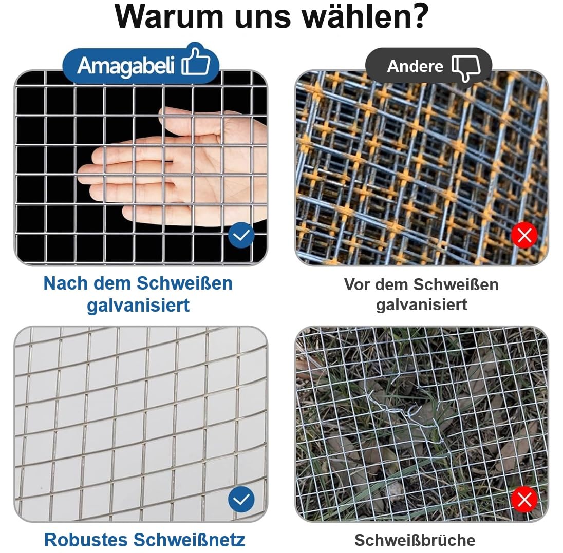 Amagabeli 1.2m X 15m Hasendraht Volierendraht 12x12 Feinmaschig Wühlmausgitter Für Hochbeet Zaun Hühnerdraht Maschendrahtzaun Kaninchendraht Verzinkt Drahtgitter Feuerverzinkt