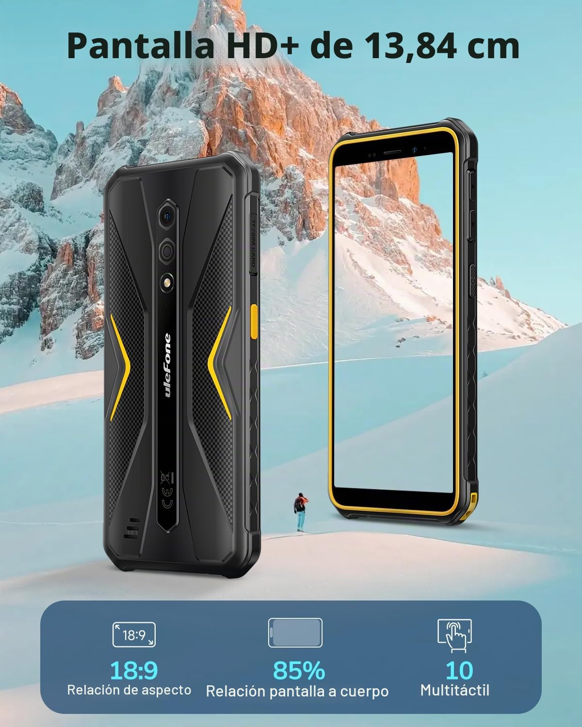 Ulefone Armor X12 Móvil Resistente (2024) Android 13, Teléfono Todoterreno 5,45" HD, 6GB+32GB(256GB SD) Movil Robusto, 4860mAh Batería, 13MP+8MP, Móvil Doble 4G/NFC/GPS/OTG/2 Años de Garantía
