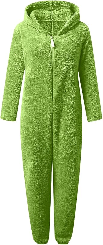 Xiaojmake Adult Warm Fleece Onesie One Piece Halloween Cosplay Zip Sherpa Pajamas Soft Flannel Onesie Hoodie Jumpsuit Winter