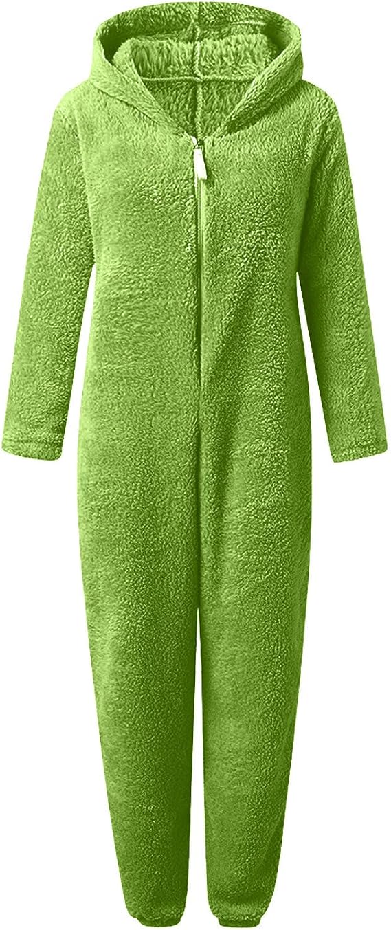 Xiaojmake Adult Warm Fleece Onesie One Piece Halloween Cosplay Zip Sherpa Pajamas Soft Flannel Onesie Hoodie Jumpsuit Winter