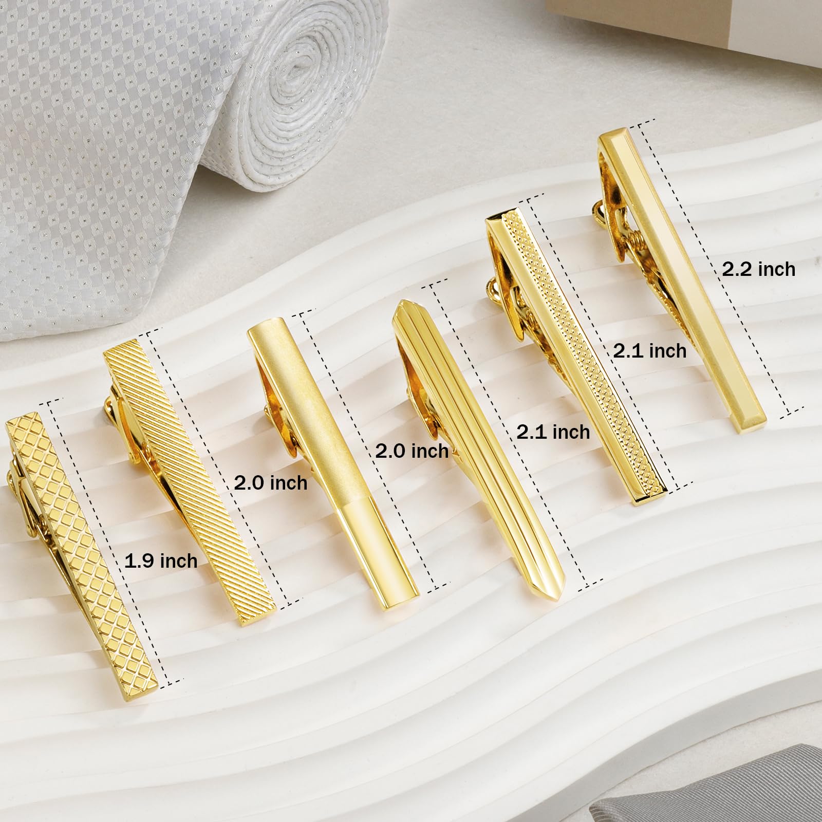 Gold Tie Clip for Men 6 Pack, TAIGRAMA Tie Bar and Tie Pin Clip Set for Regular Ties, Unique Mens Tie Clip Tie Clasp Gold Suitable for Wedding Anniversary Business Professional and Best Gifts
