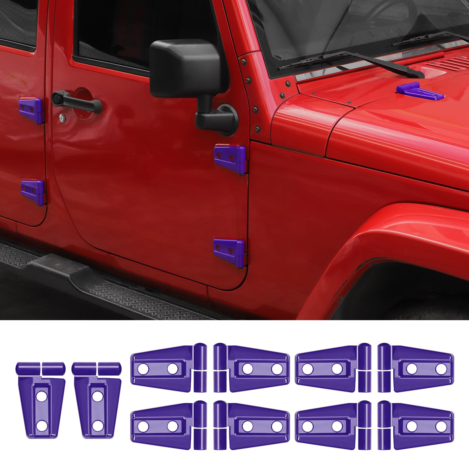 Jimen Compatible with Jeep Wrangler JK & Unlimited 4 Door 2007-2018, 30PCS Car Door Hinge & Hood Hinge Cover Exterior Trim Accessories (Purple)