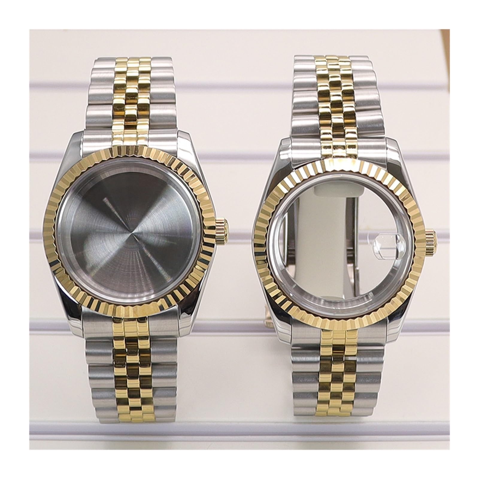 Cinturino per cassa dell'orologio scanalato oro argento 36/40 mm quadrante 28,5 mm vetro zaffiro compatibile per Nh35/36 Miyota 8215