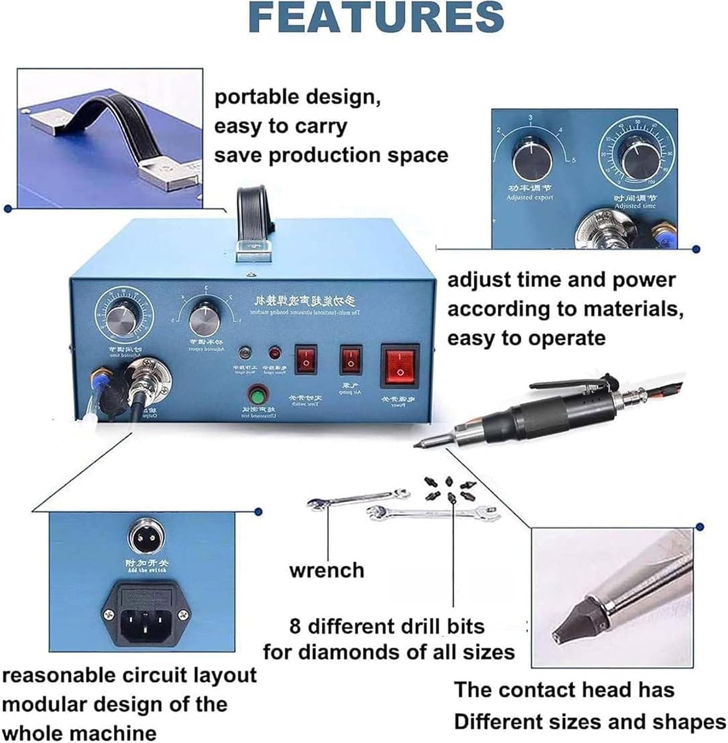 Rhinestone Setting Machine with 8 Tip Sizes - Ultrasonic Press for Clothing & Accessories - Professional DIY Craft Tool for Jewelry, Apparel & Decor