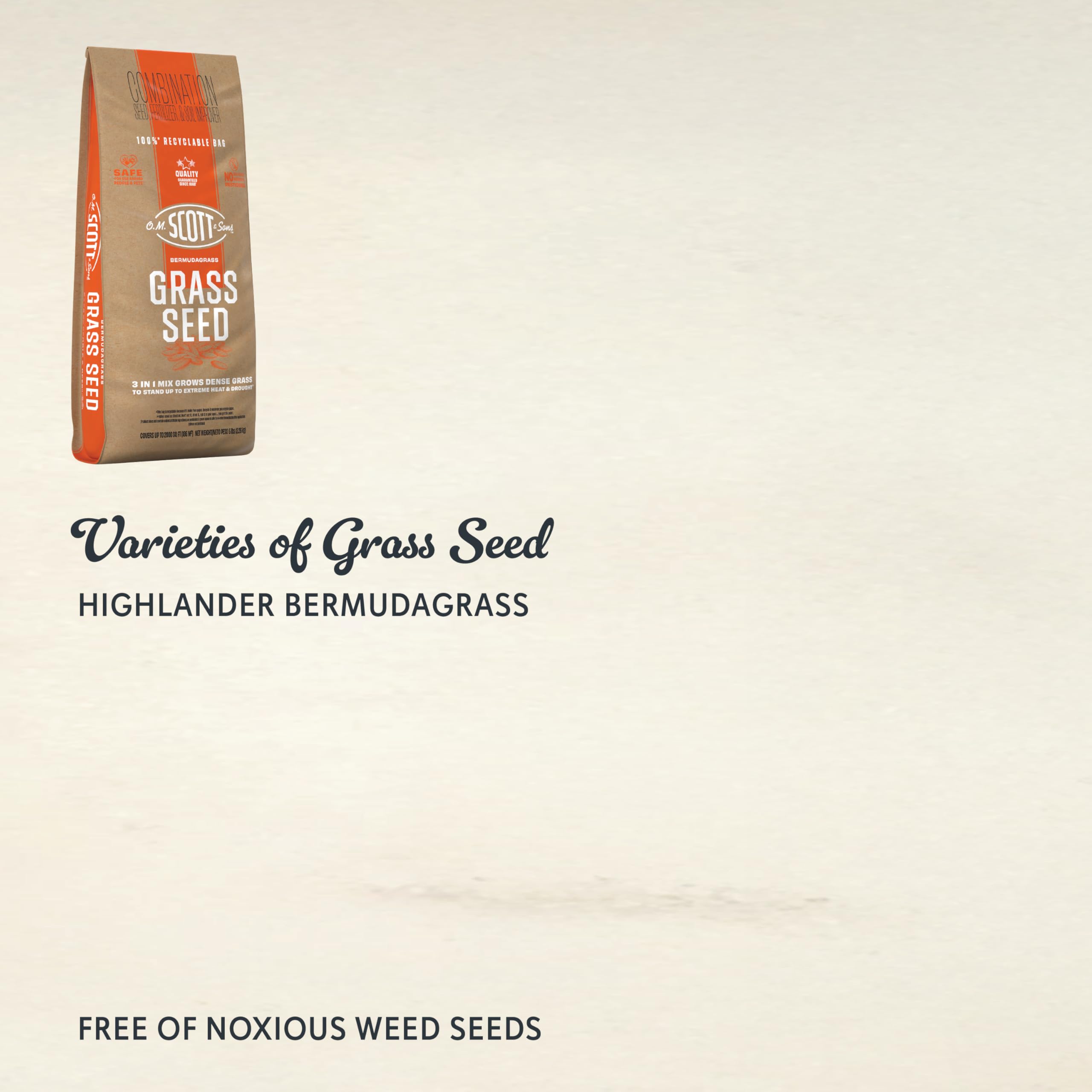 O.M. Scott and Sons Bermudagrass Grass Seed, Fertilizer and Soil Improver, Drought Tolerant Once Established, Covers Up to 2,000 sq. ft., 5 lbs. - Detailed View