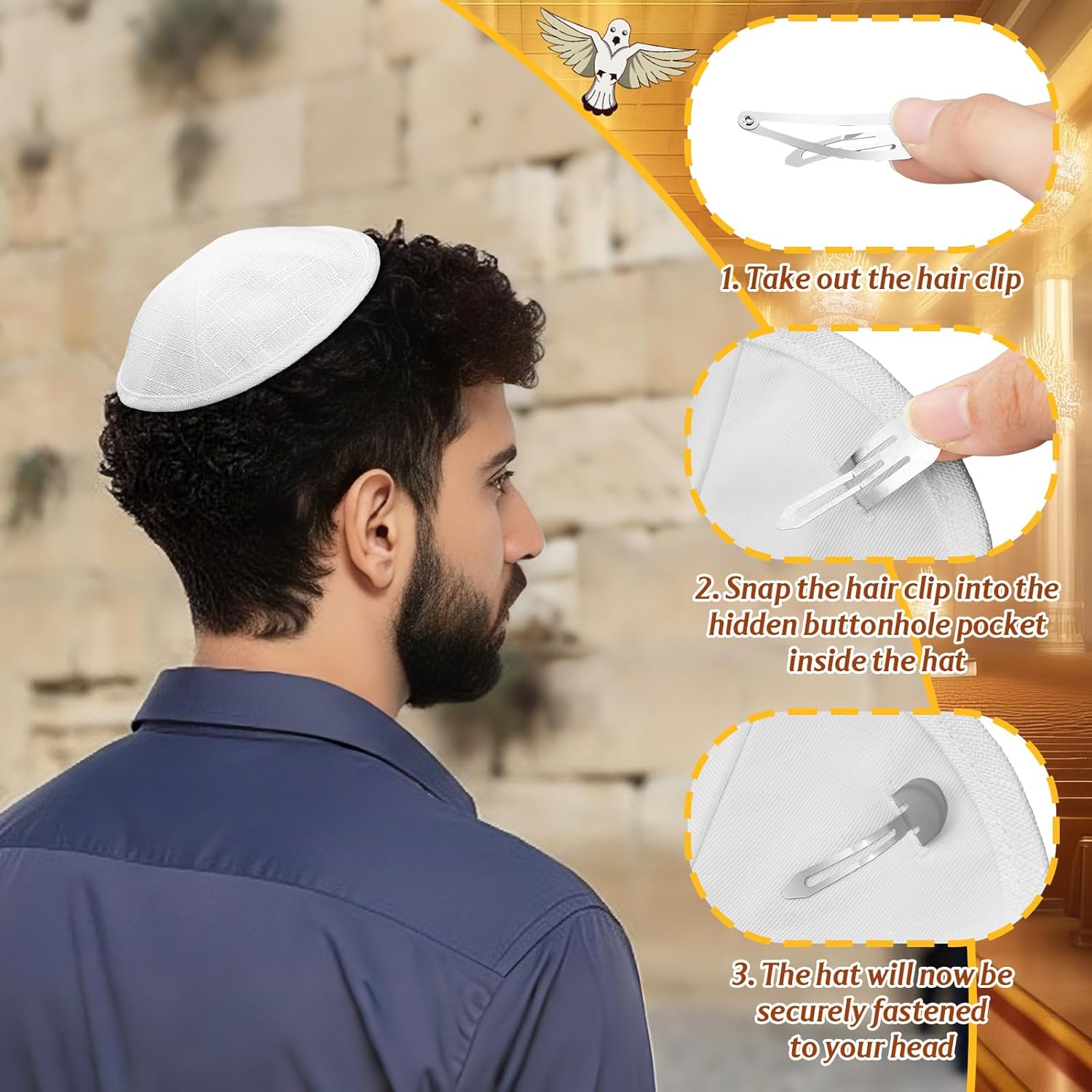 10 Pack Linen Kippah Bulk for Men Wedding Yarmulke Knitted Kippot Jewish Hat for Ceremony Souvenir with Clips