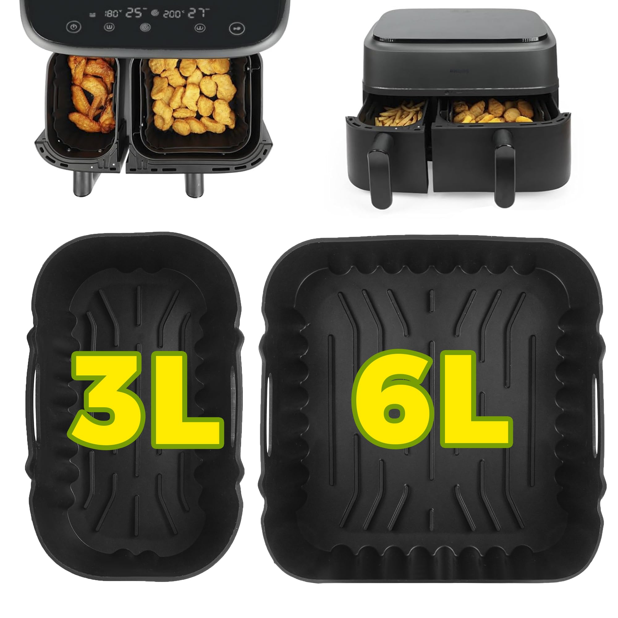 Pietuley 2Pcs Molde Silicona Air Fryer para Philips Dual Airfryer 3000-Serie 6L/3L, Molde Silicona Freidora de Aire para Philips, Accesorios Freidora de Aire, Accesorios Airfryer, Bandeja Air Fryer