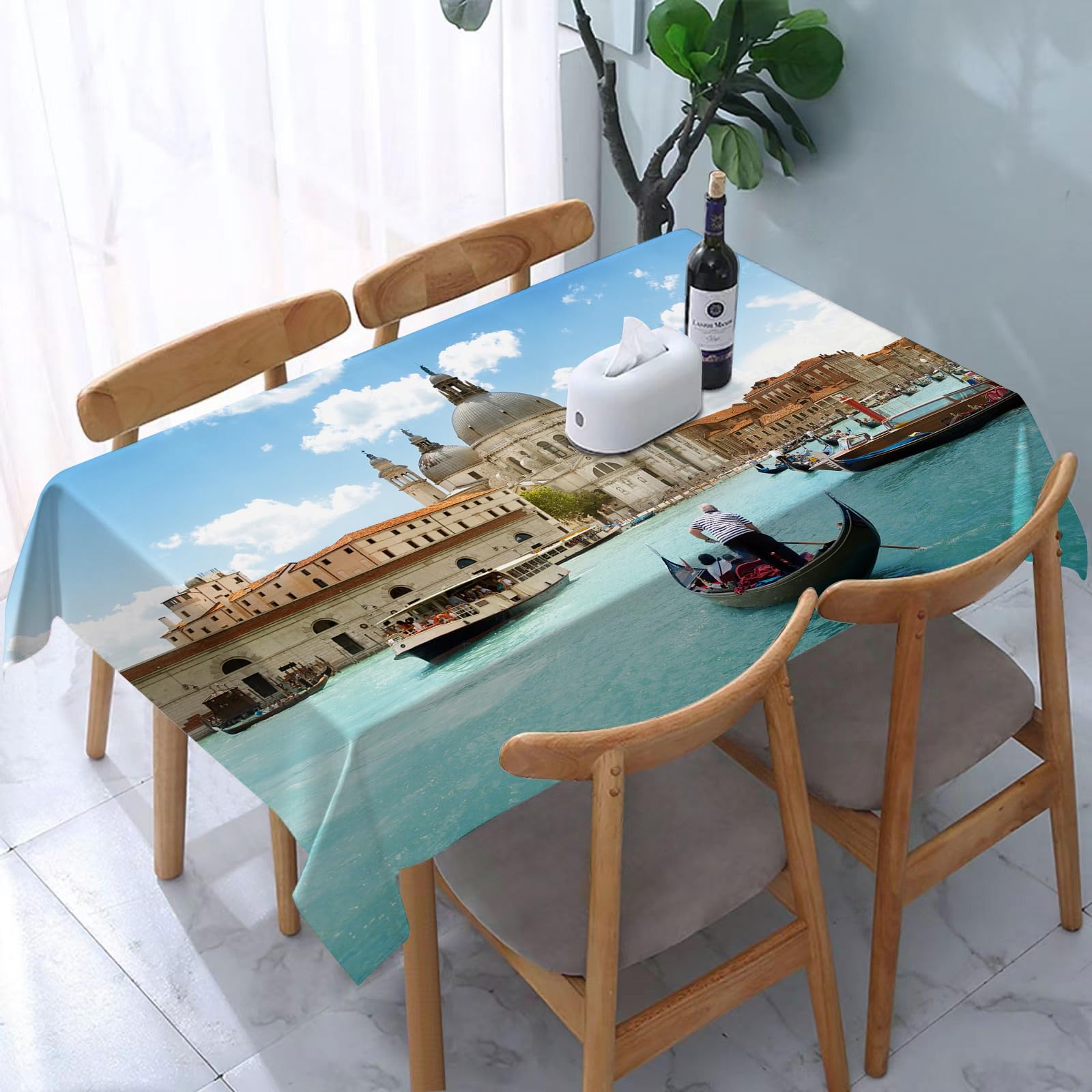 YOIUEWipeable Tablecloths Rectangular,Venedig, Basilika Santa Maria Della Salu,Stain Resistant Waterproof Square Wipe Clean Table Cover for Kitchen,Dinner,Picnic Outdoor Party Rectangle 137 * 183cm