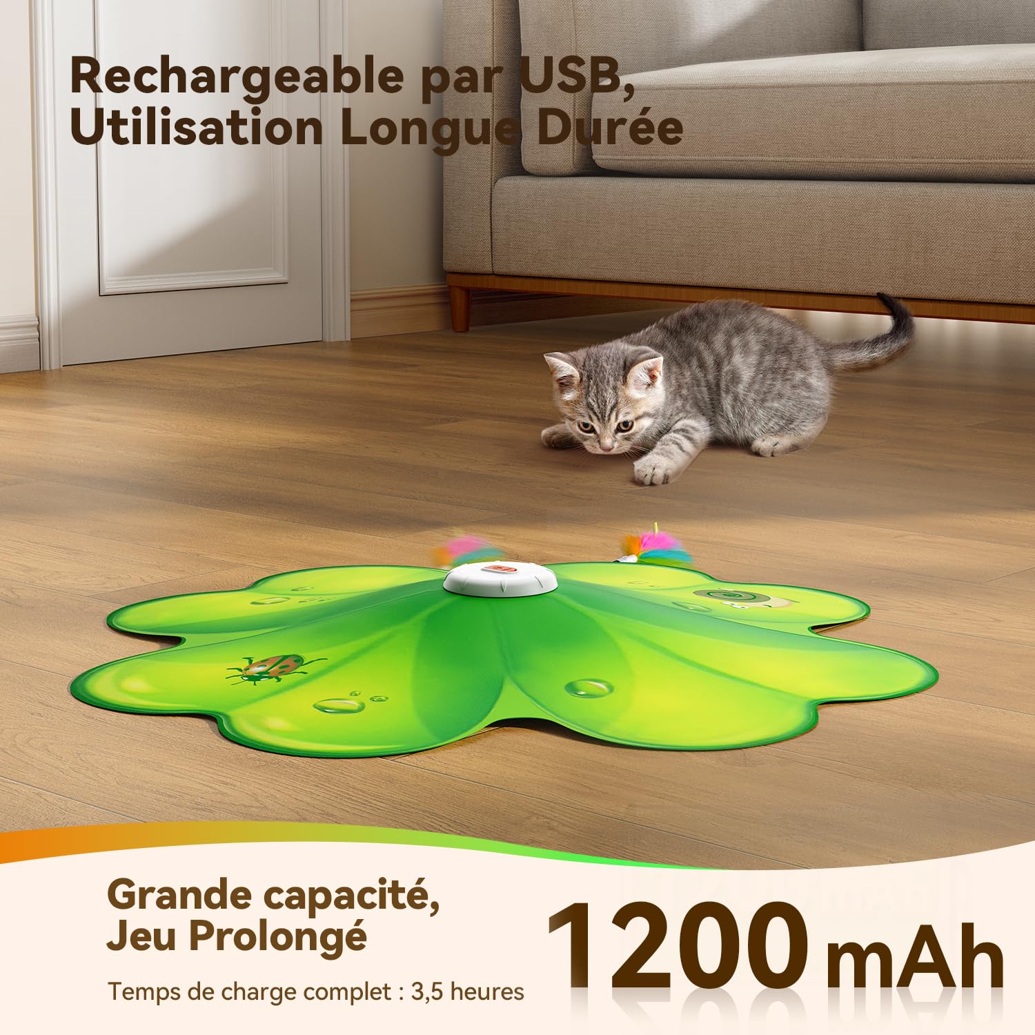 FEELNEEDY Jouet Chat Interactif, Point Rouge LED Mobile, Plumes Mobiles Dissimulées, Jouets pour Chats Rechargeable pour Intérieur, Canne à Plume pour Chats Adultes Ennuyés
