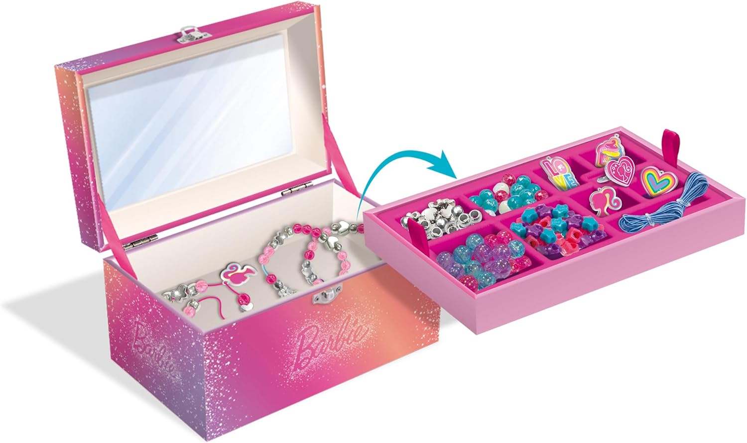 Lisciani Barbie – We Dream Together Jewellery Set – Jewellery Box for Children Ages 5 and Up – Manual Activity Without Screen – Bead and Charms Set