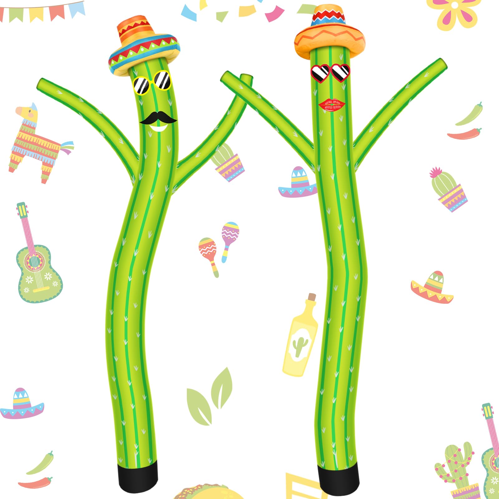 2 Pcs 20 ft Cactus Inflatable Tube Man Cactus Outdoor Decoration Hawaiian Theme Party Inflatable Dancer for Cactus Mexican Fiesta Cinco de Mayo Outdoor Lawn Yard Decor (Not Include Blower)