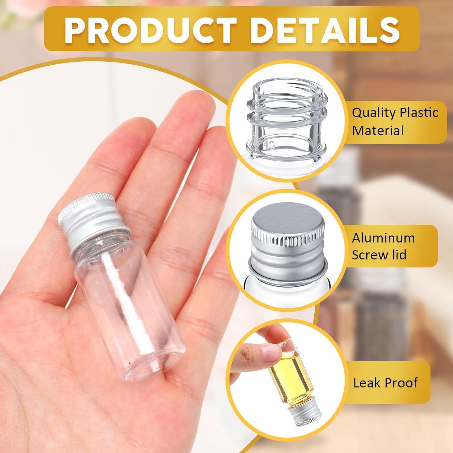 200 Pcs 10ml Mini Plastic Bottles Vials Tiny Jar with Aluminum Screw Lid Cap Clear Plastic Sample Container with Sealed Top Metal Lid for Cosmetic Essential Oil Specimen DIY Craft(Silver)