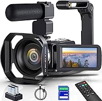 Tixeuo 8K Camcorder 64MP Vlogging Camera with IR Night Vision, WiFi Webcam, 18X Zoom, 3" Touchscreen, Mic, 64GB SD & 2 Batteries