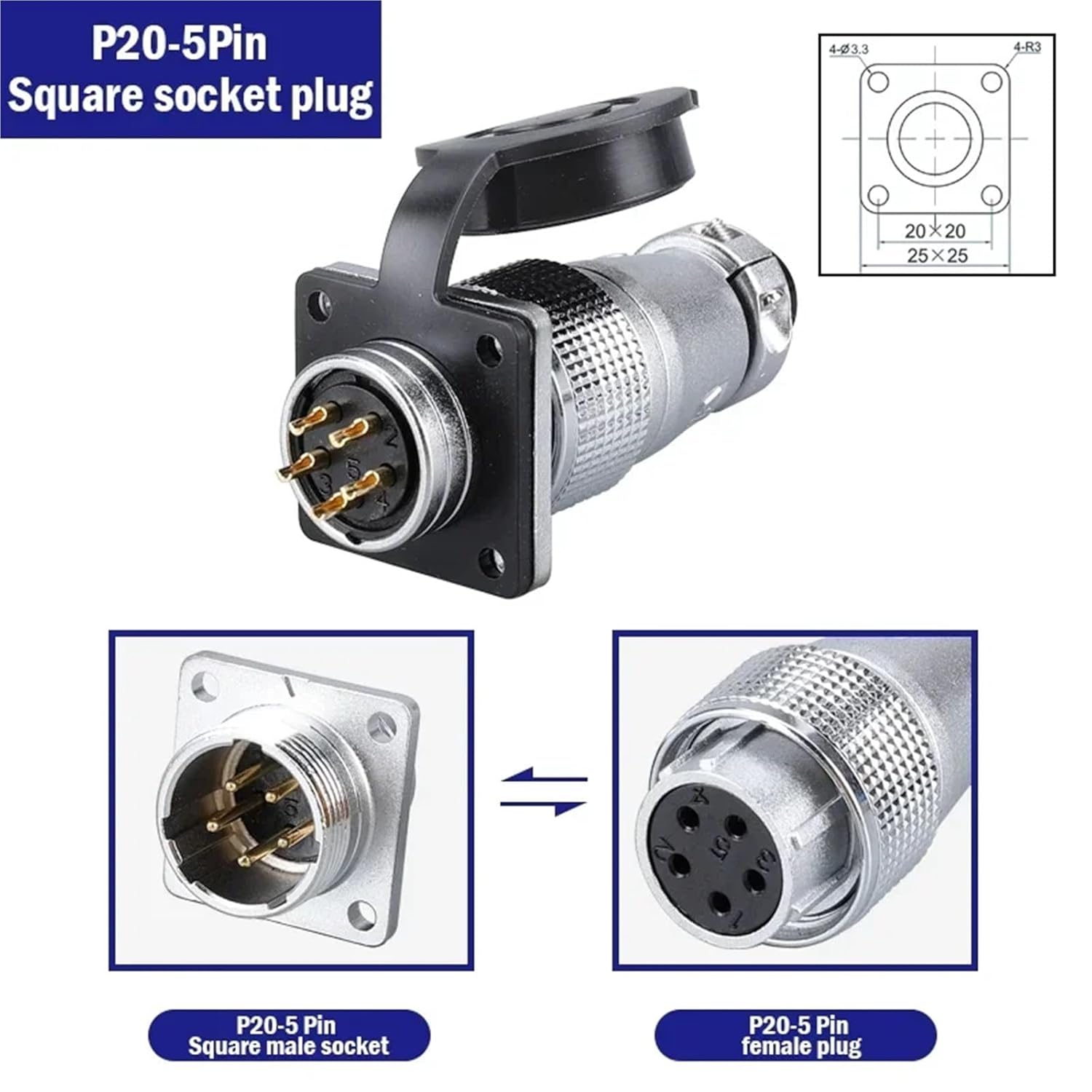 PLS20 Connector 2/3/4/5/6/7/8/9/10/12Pin Male Female Plugs Connectors WS20 TP20 1Pcs(P20-5P Male Female)