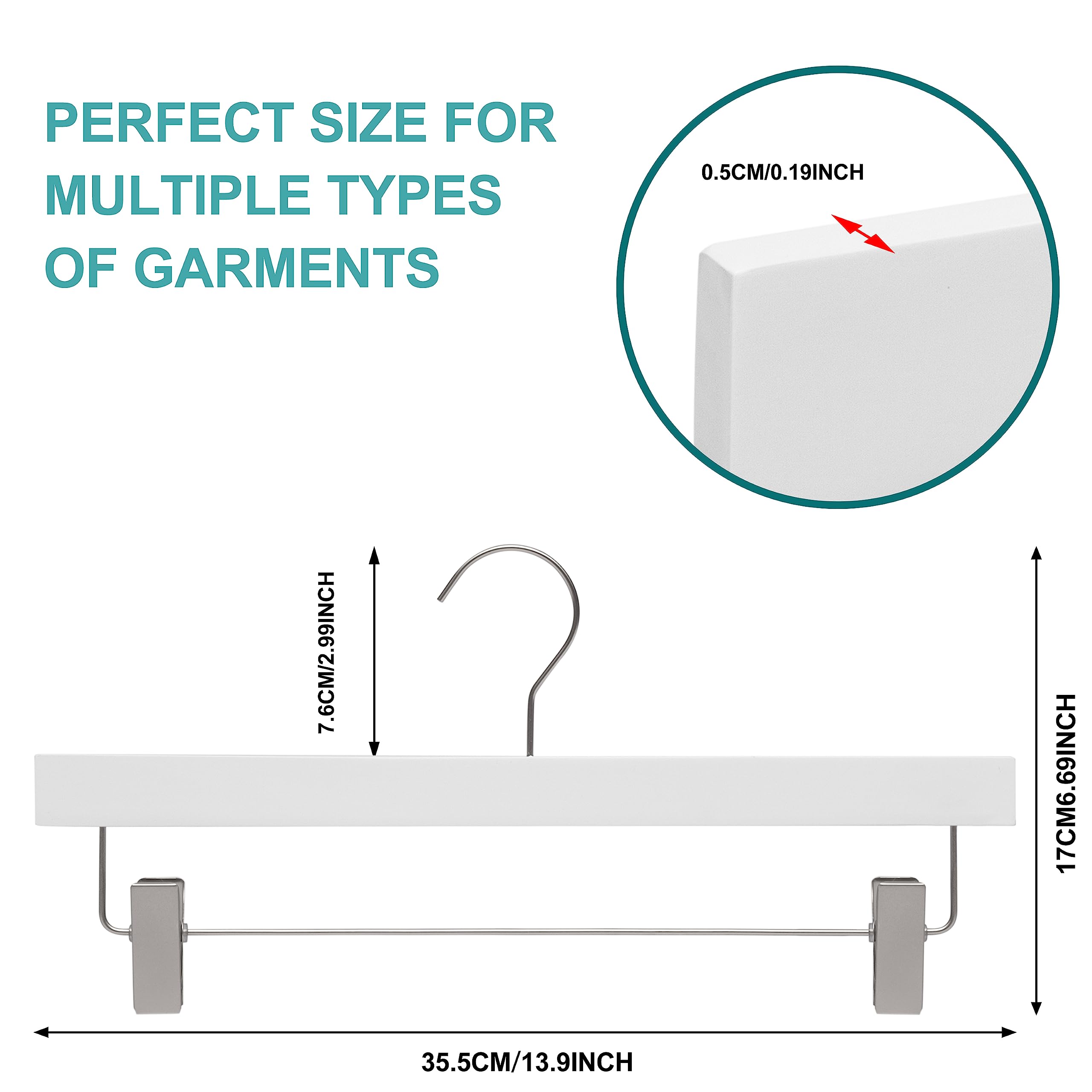 20 perchas de madera ultrafinas para ahorrar espacio con barra cuadrada para pantalones, lo mejor para camisas, blusas, pantalones, vestidos, perchas color blanco (blanco, falda, 20)
