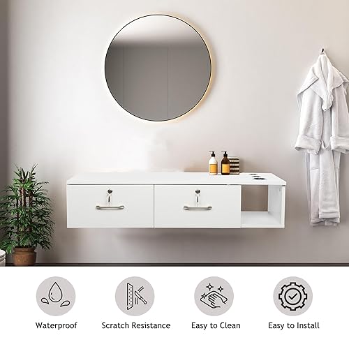 Miniatura 4 de TOVRON Estación de peluquería de montaje en pared, organizador de almacenamiento de maquillaje blanco, para peluquería, belleza, spa, conjunto de