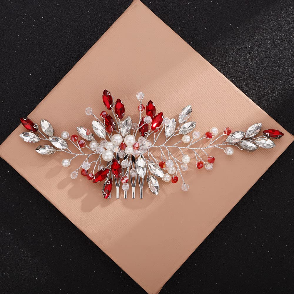 Beautiful red crystal hair comb Amazon.com : Kercisbeauty Red Crystal Hair Comb for Women  main image 3