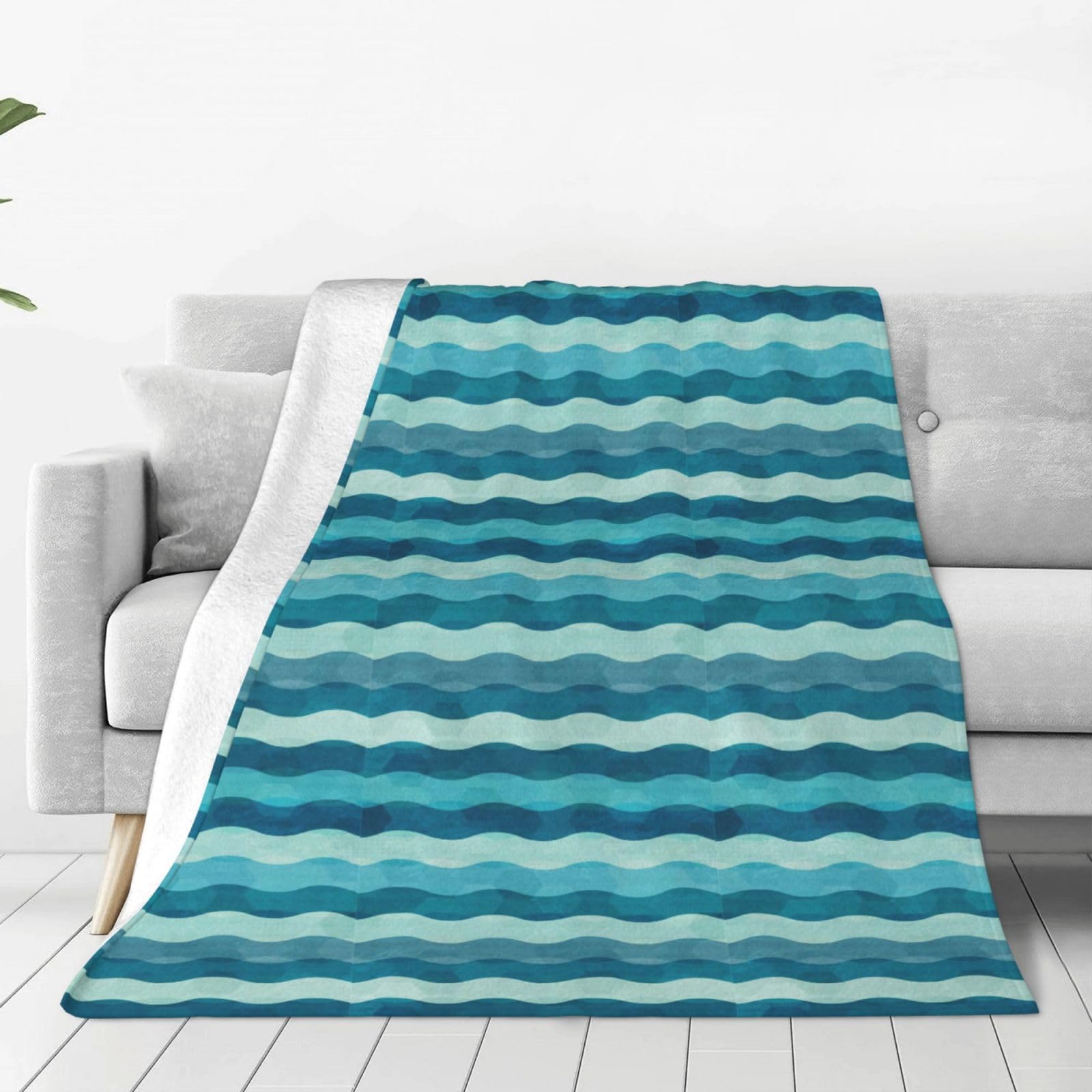 Couverture douce en flanelle WURTON anti-boulochage pour lit et canapé bleu