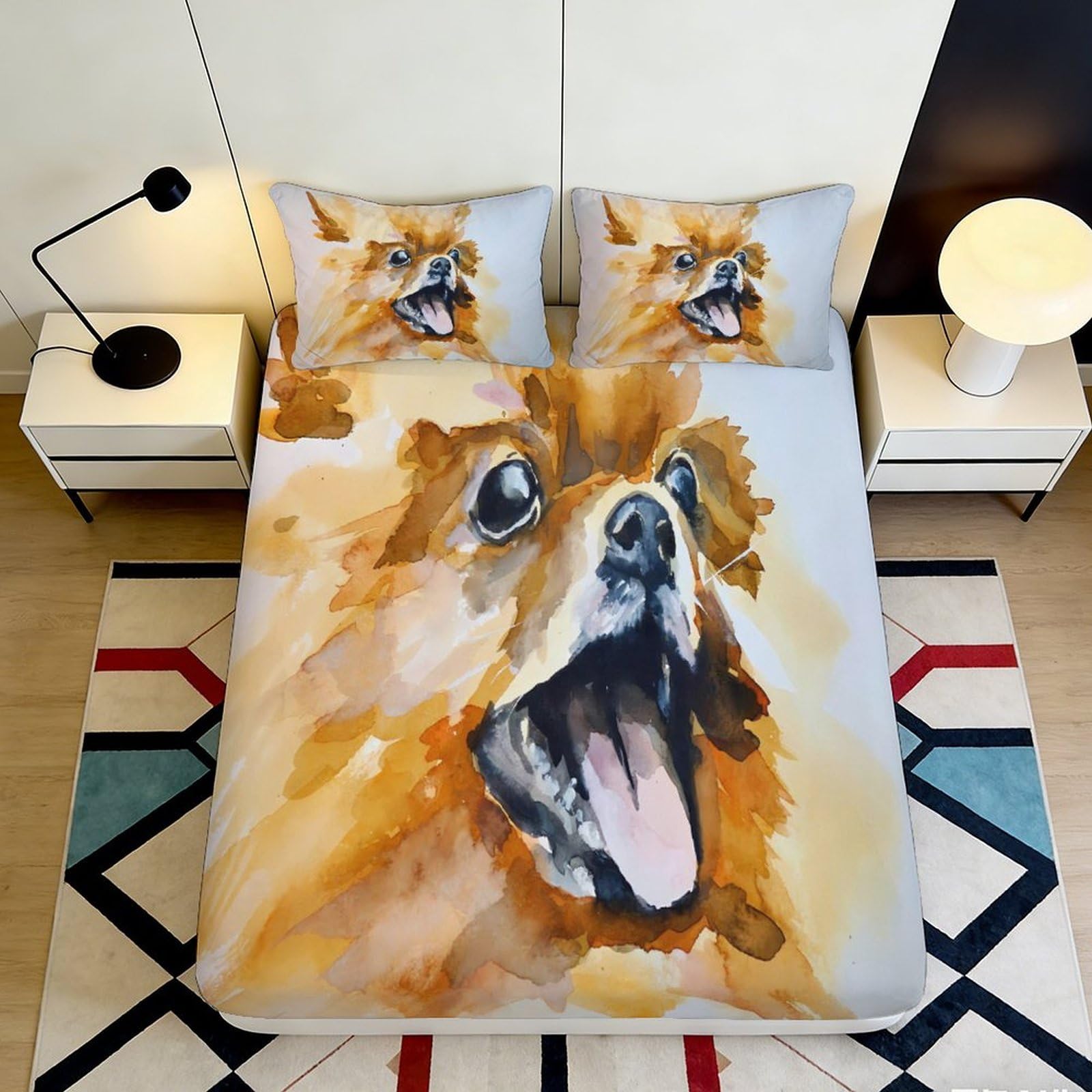 Pnayamiorkfel Style-2 3D Printed Watercolor Dog Fitted Sheet Microfiber Soft Bed Cover For Bedroom Guest Room Mattress Protection Decor 90X200x25cm