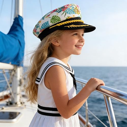 Miniatura 7 de Sombrero de capitán marinero, sombrero azul marino, yate, barco, tropical, hawaiano, flores, regalos de fiesta, accesorios de disfraz para mujeres y