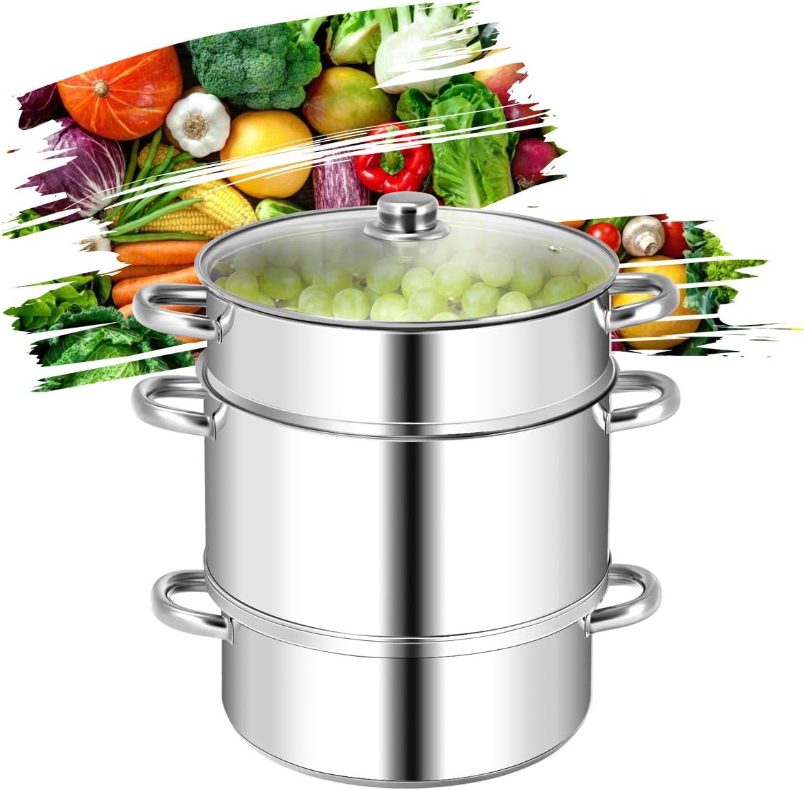 Giantex 10 Quart Juice Steamer Fruit Vegetables Juicer Steamers w/Tempered Glass Lid, Hose, Clamp, Loop Handles Stainless Steel Steam Juicer Multipots Kitchen Cookware for Making Juice, Jelly, Pasta