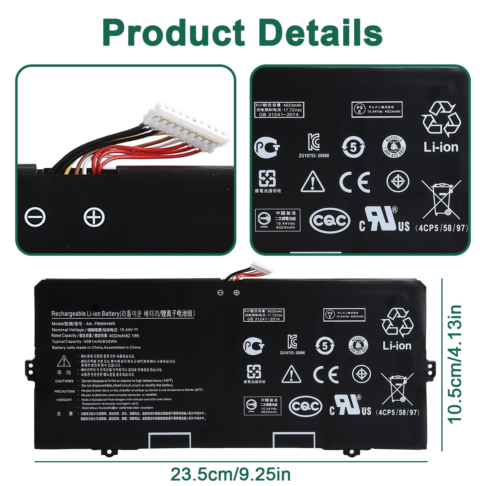 15.44V 62.1Wh AA-PBMN4MR Batería Compatible con Samsung Galaxy Book Pro 360 13 NP930XDB NP935XDB, Book2 Pro 13 NP930XED, Book3 Pro 14 NP940XFG Series
