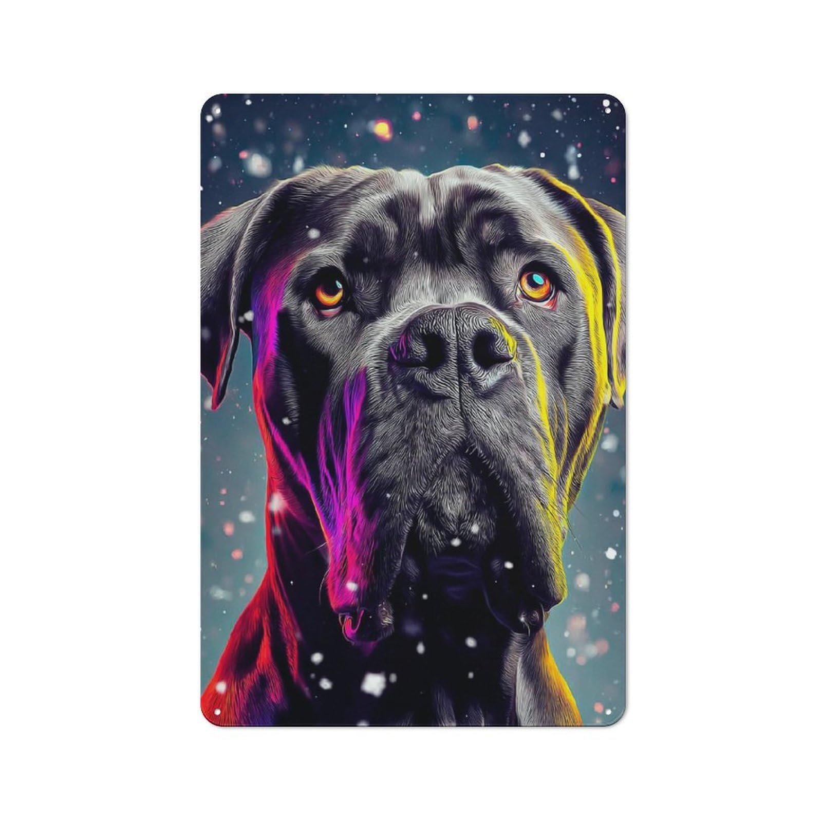 Junmoney Neon Vibrant Dog Portrait Tin Wall Plaque 30X20cm With For Bar Or Restaurant, Suited To Restaurant Interior Fans