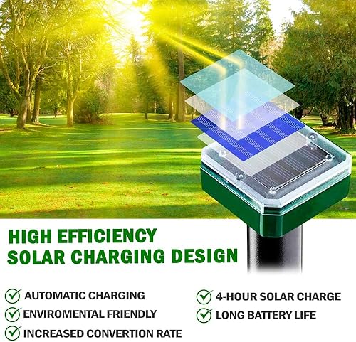 Miniatura 4 de Repelente solar ultrasónico de topos, paquete de 2 unidades de disuasión sónico alimentado al aire libre  Repelente ultrasónico impermeable de