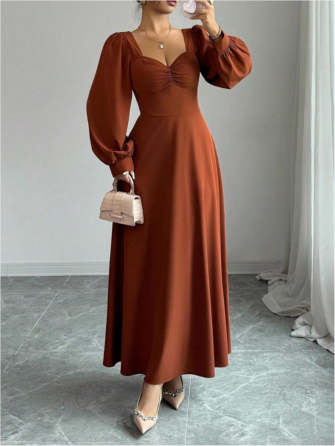 Floerns Women's Elegant Bishop Sleeve Fall Dress Sweetheart Neck Formal Cocktail Maxi Dresses - Image 2