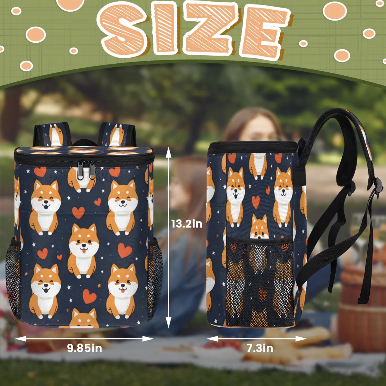 CNNINGYI Large Waterproof Insulated Cooler Backpack, Corgi Dog Leak Proof Backpack 30 Cans, Dog Pattern Lightweight Cooler Bag for 12h Hot/Cold Retention