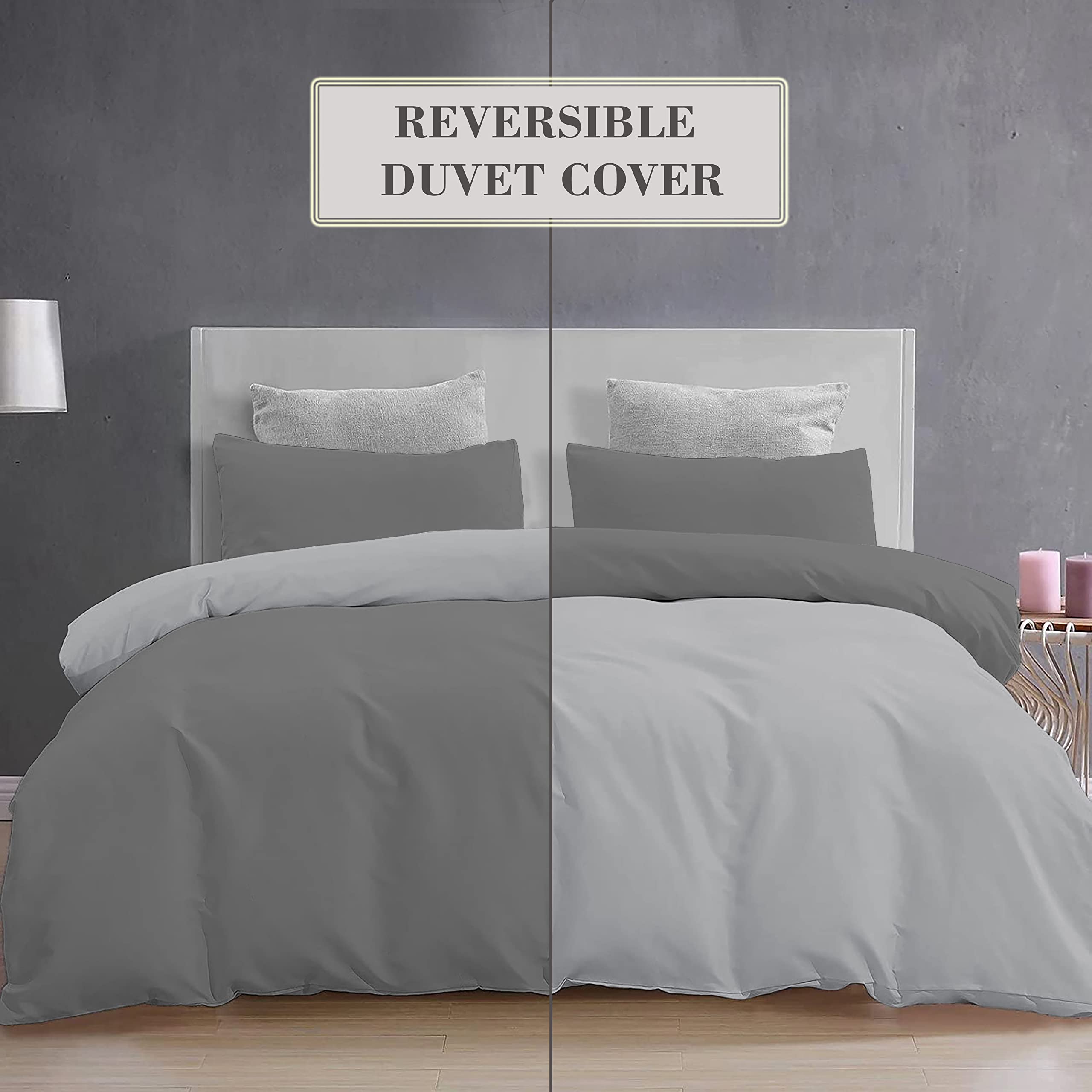 YRM Bedding's Duvet Covers - 100% Microfiber Reversible, 3-Piece Duvet Cover Set, Ultra Soft with Zipper Closure (61X91 Inches) and 2 Pillow Cover (18X28 Inches) - Single Size(Silver/Darkgrey) 1
