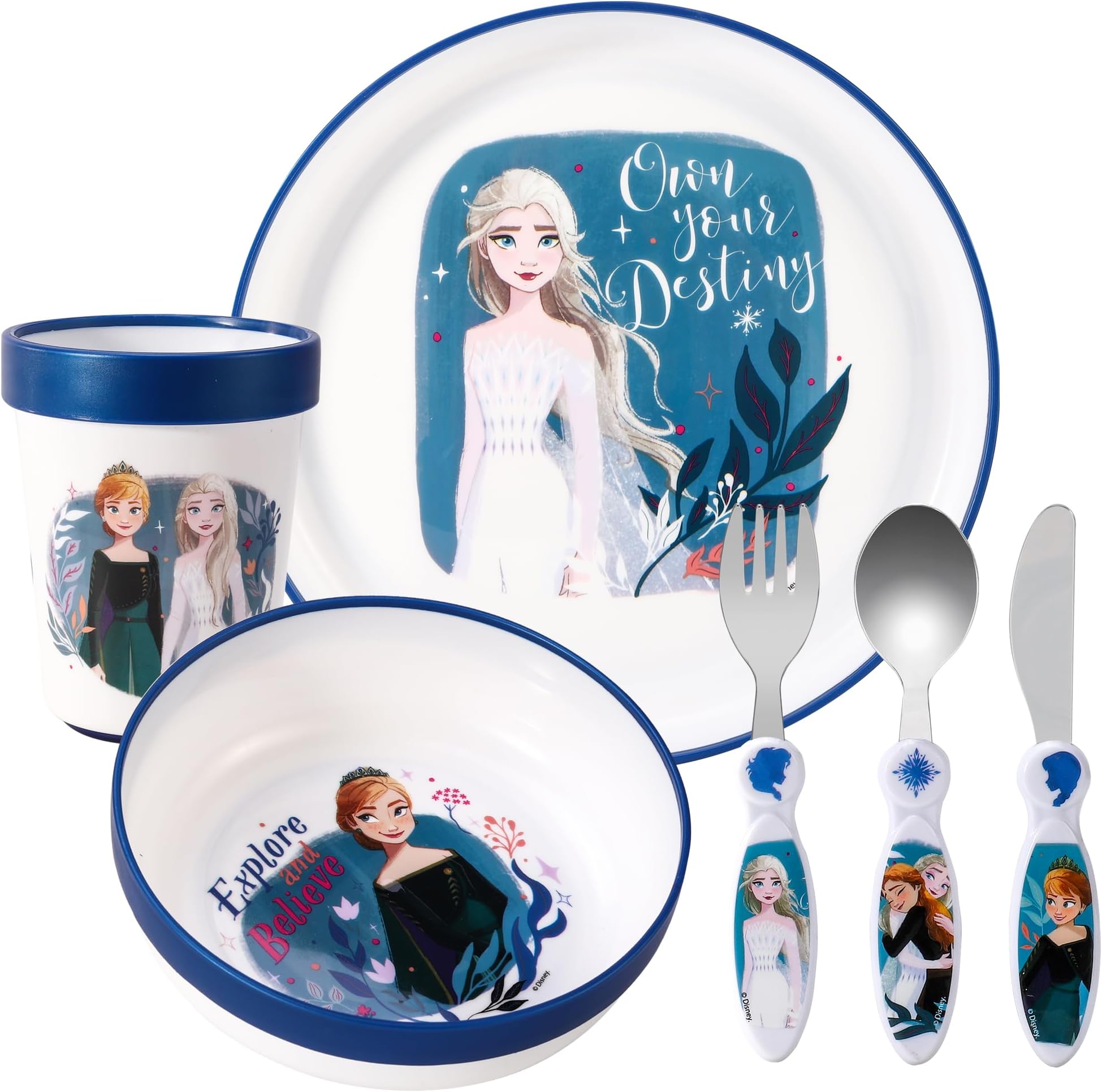 – Kids 6 Piece Reusable Dinner Set - Plate/Bowl/Cup/Knife/Fork/Spoon - Childrens Dinnerware Tableware Cutlery Set (Frozen)