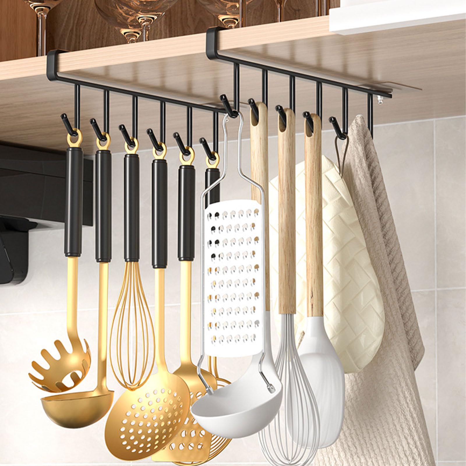 4 Piezas Ganchos Tazas Cocina, Colgador Tazas con 4 Tornillos Adhesivos, Soporte Para Tazas Debajo del Gabinete, Soporte Tazas, Organizador Tazas, para Colgar Tazas Bufandas Ataduras Cinturones(Negro)