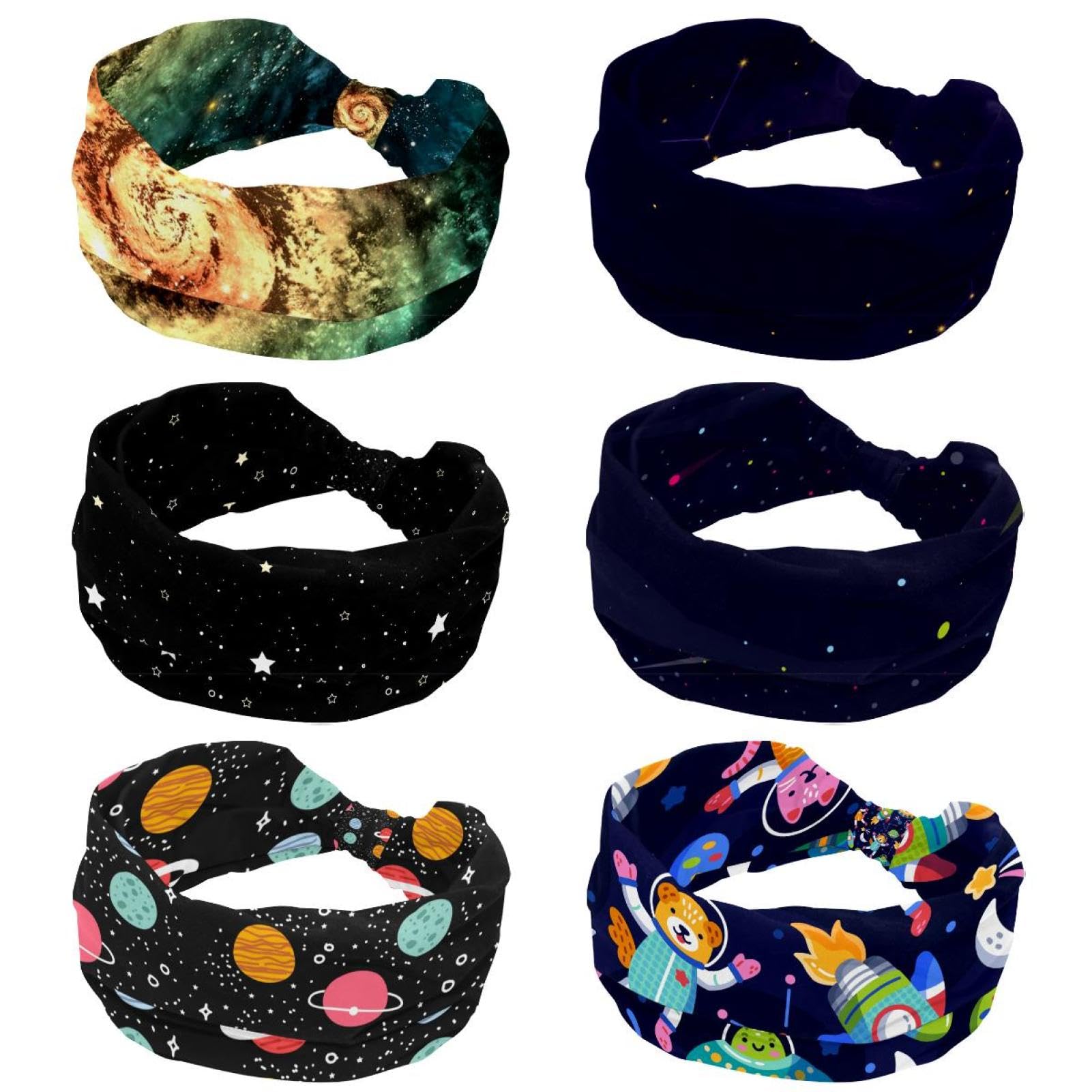 Lot de 6 bandeaux larges pour femme - Turban antidérapant - Élastiques - Pour yoga, sueur, sport, entraînement