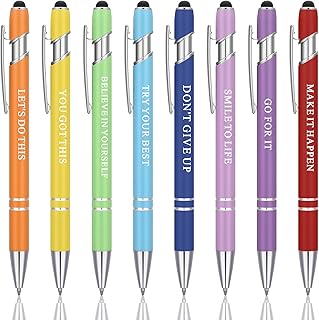 Dacitiery 8Pcs Quotes Pen Inspirational Ballpoint Pen with Stylus Tip, Stylus Pens Motivational Messages Pens, Black Ink Metal Ballpoint Pen Novelty Pens for Adults Kids Gifts