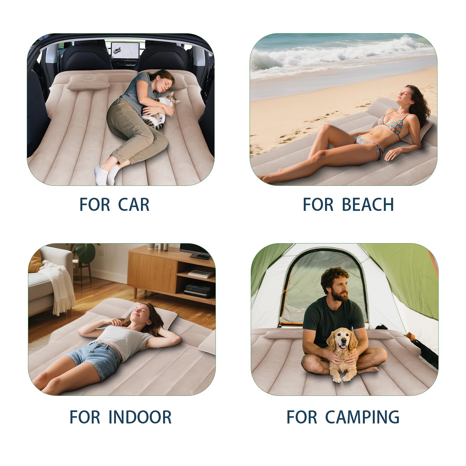 Colchón para Coche, Colchón de Vehículo para Model YS, UV, MPV y Sedán, Duradero con Bomba de Aire, Cama de Aire para Viajes, Camping Beige