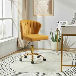 HULALA HOME Home Office Desk Chair with Gold Wheels, Small Cute Vanity C...