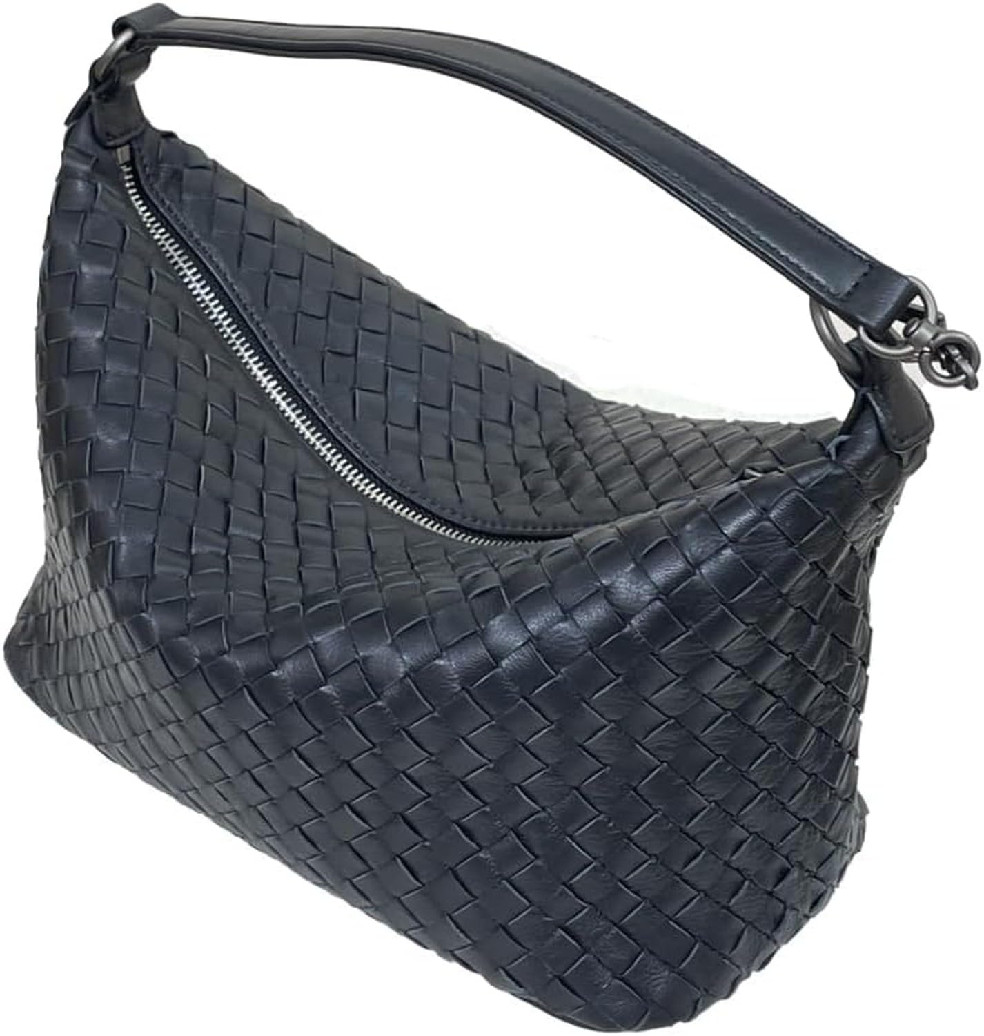 XIUNYIE Genuine Leather Woven Crossbody Bag for Women, Vintage Shoulder Handbag Detachable Strap Wristlet, Black