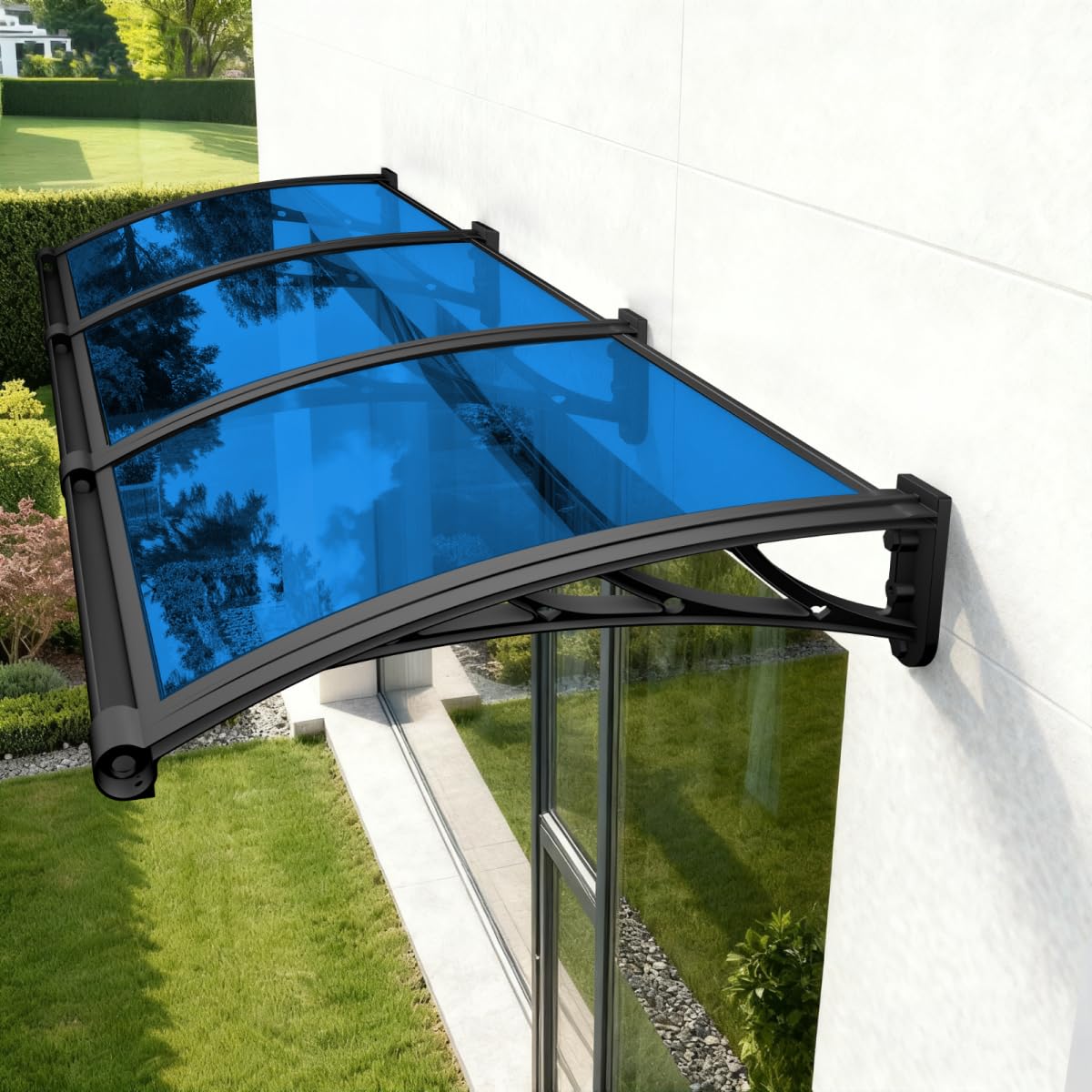 Auvent de porte anti-UV et pluie avec gouttière de drainage 60x165cm