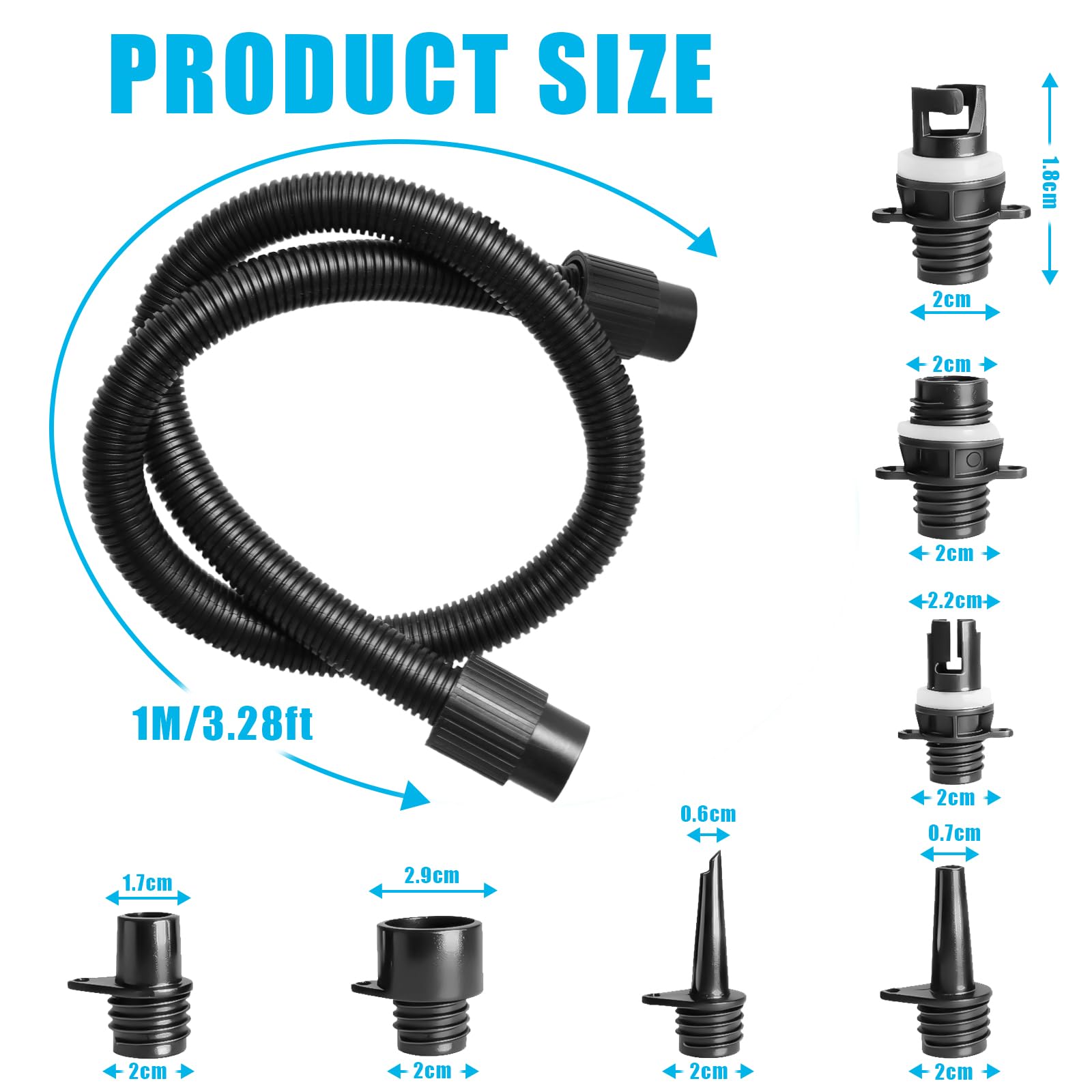 Zestaw adapterów do pompy SUP, nadmuchiwany wąż powietrzny do pompy SUP z 7 końcówkami do zaworów powietrza, elektryczna pompa powietrza SUP akcesoria do łodzi gumowej, nadmuchiwane łóżko, deska Stand