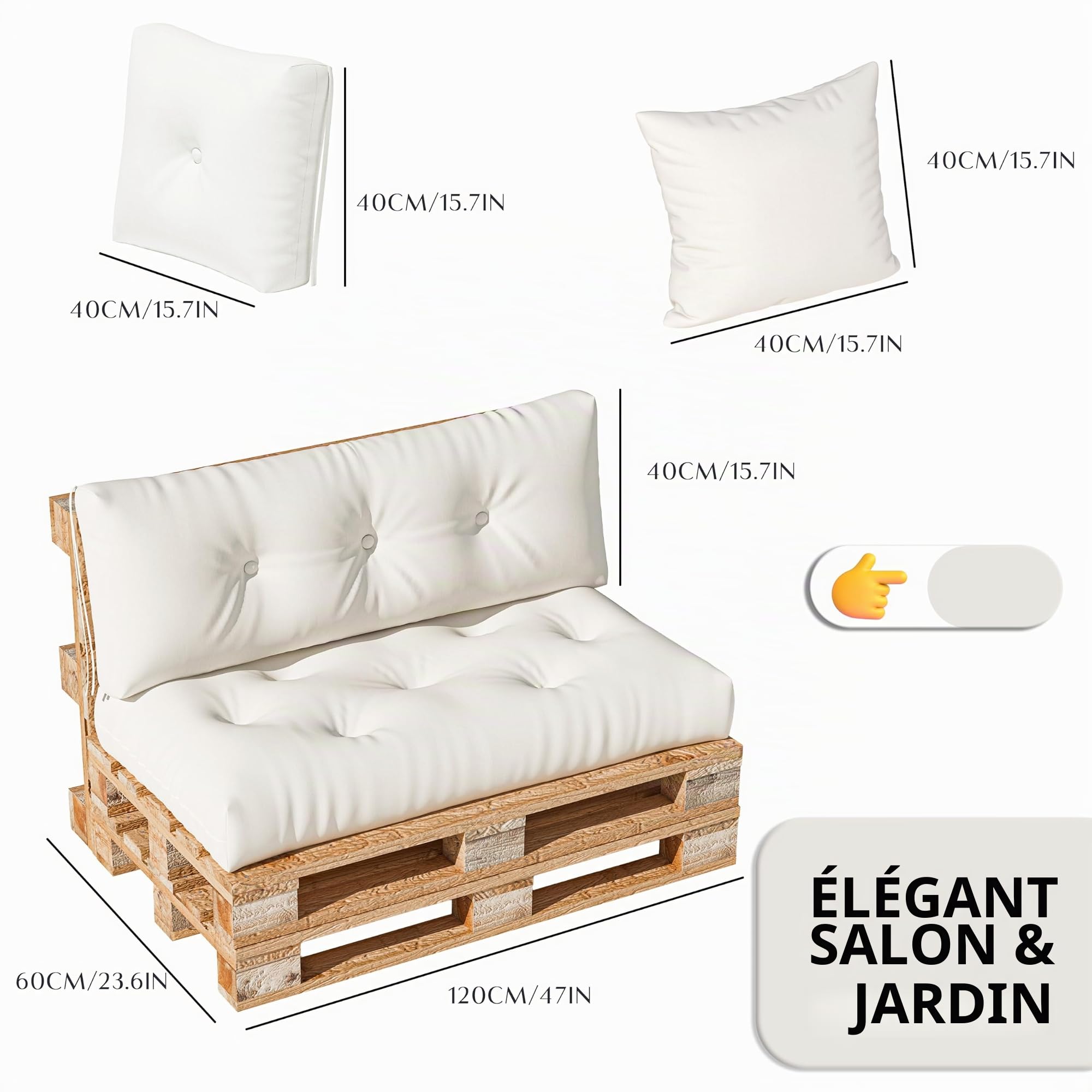 Coussin d’Assise 120x60 cm – Coussin Palette pour extérieur et intérieur, épais et matelassé, Coussin Confortable pour canapé de Jardin, terrasse, Balcon, Lounge et mobilier de Jardin